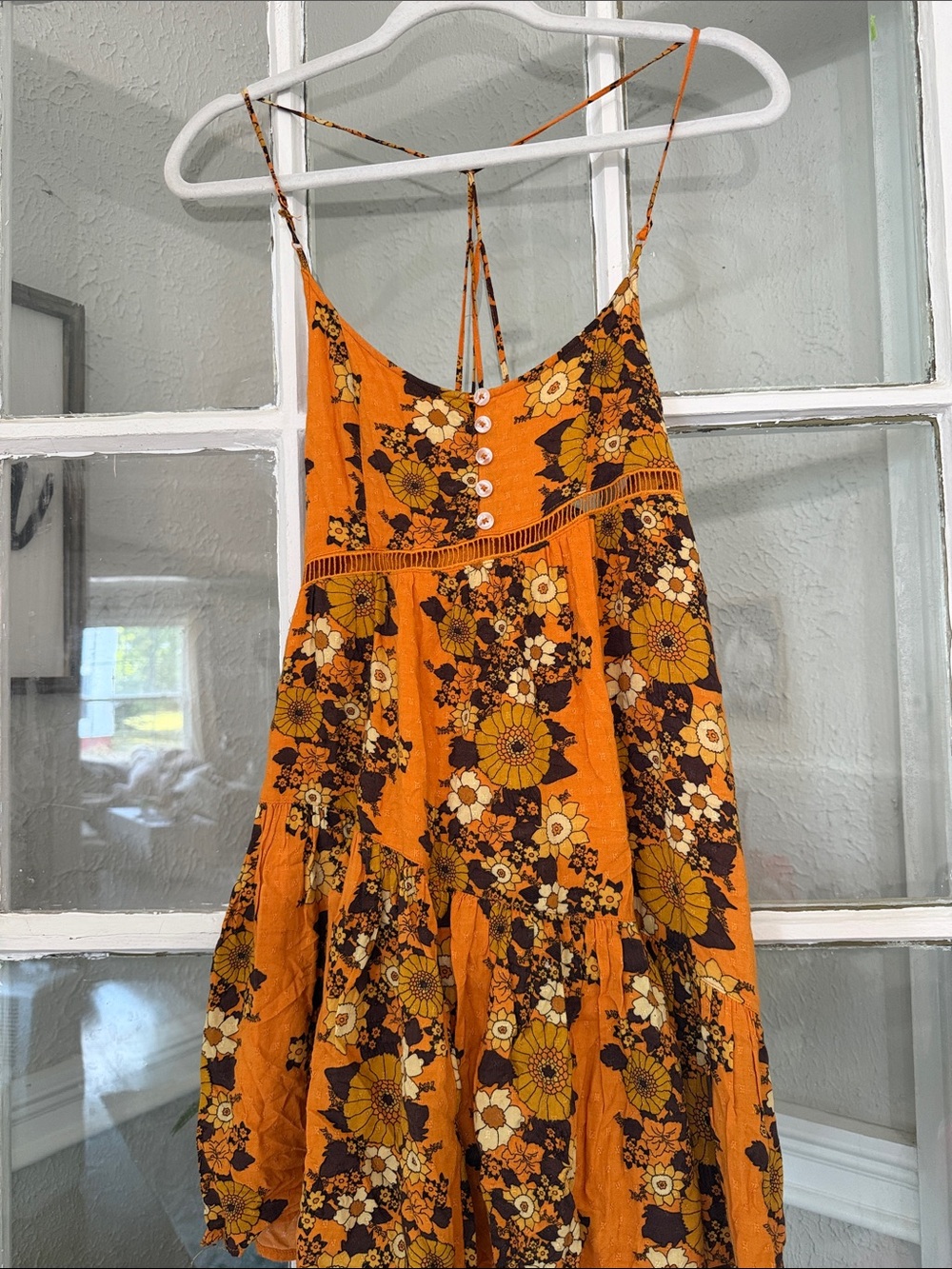 Urban Outfitters Floral Tiered Spaghetti-Strap Dress in Orange